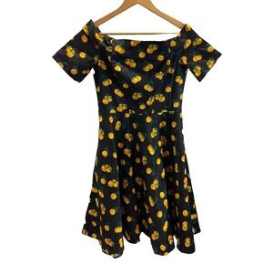 NEW Miss Lulo Black citrus Fit and Flare Dress boat neck size M rockabilly 50's